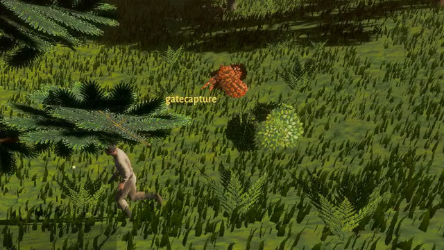 A character running through the forest toward the first beast